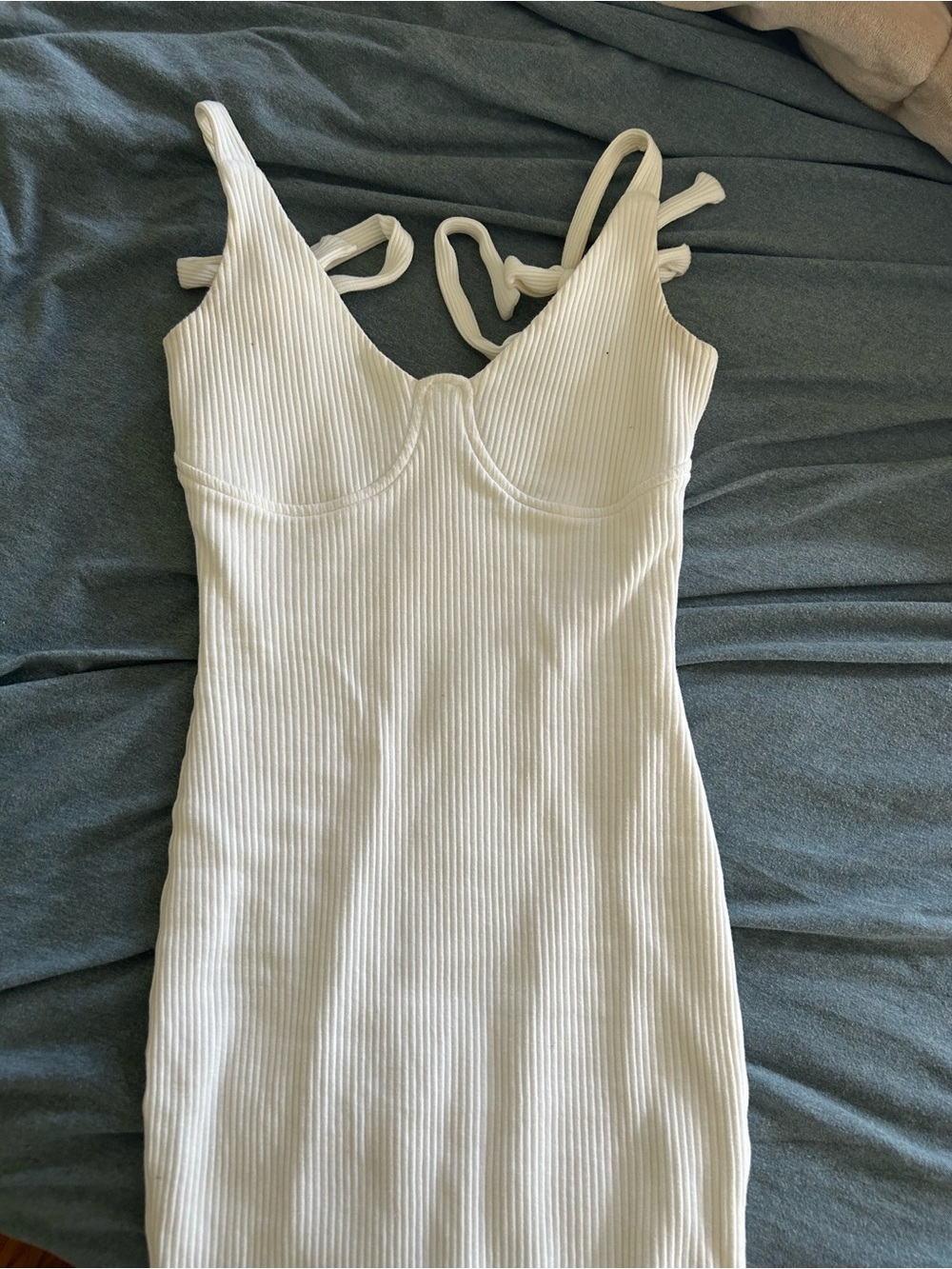 Ribbed Tie-Shoulder Midi Dress in Cream